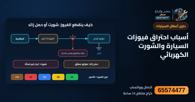 رسم توضيحي: احتراق الفيوزات والشورت في السيارة: الأسباب وطريقة التتبع الصحيحة
