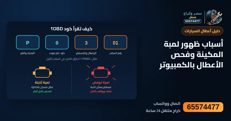 رسم توضيحي: أسباب ظهور لمبة المكينة وفحص الأعطال بالكمبيوتر