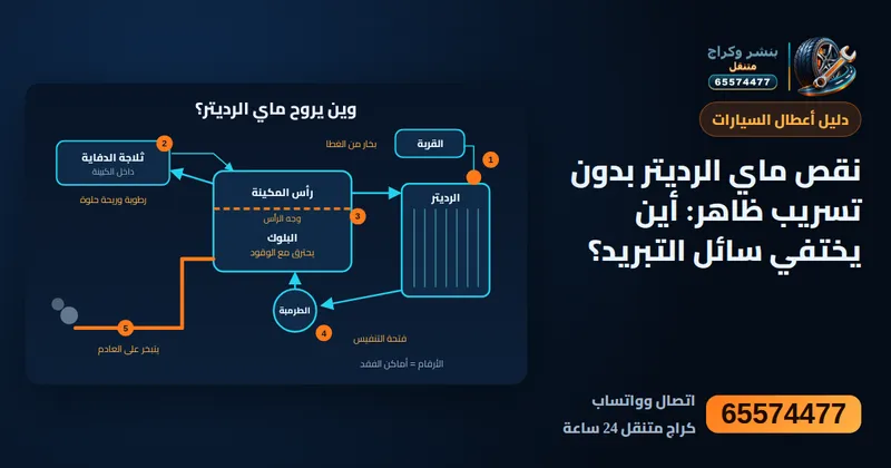 رسم توضيحي: نقص ماي الرديتر بدون تسريب ظاهر: أين يختفي سائل التبريد؟