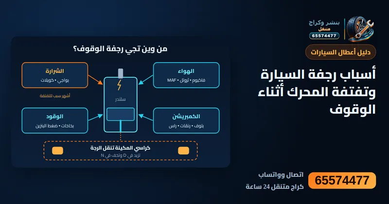 رسم توضيحي: أسباب رجفة السيارة وتفتفة المحرك أثناء الوقوف
