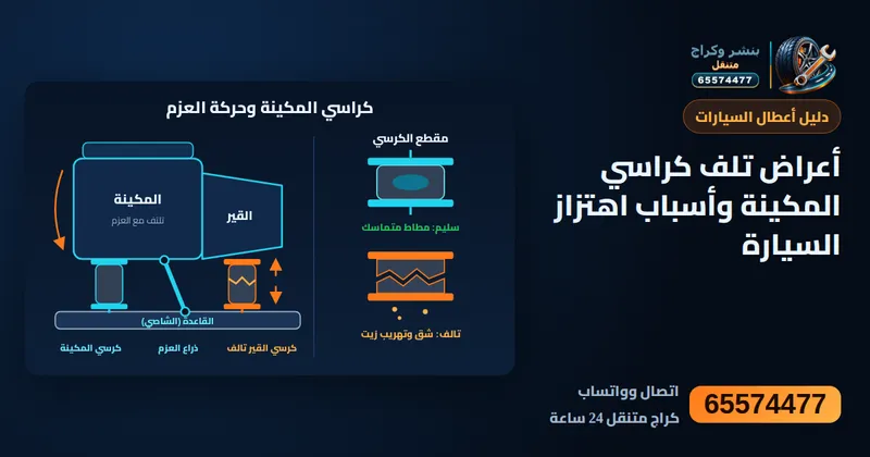 رسم توضيحي: أعراض تلف كراسي المكينة وأسباب اهتزاز السيارة