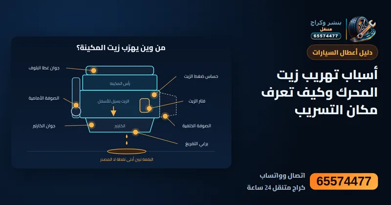 رسم توضيحي: أسباب تهريب زيت المحرك وكيف تعرف مكان التسريب