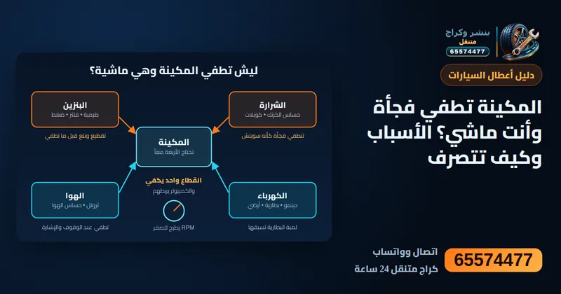 رسم توضيحي: توقف محرك السيارة فجأة أثناء القيادة: تصرّف صح ثم اعرف السبب