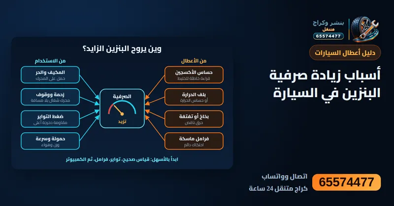 رسم توضيحي: أسباب زيادة صرفية البنزين في السيارة