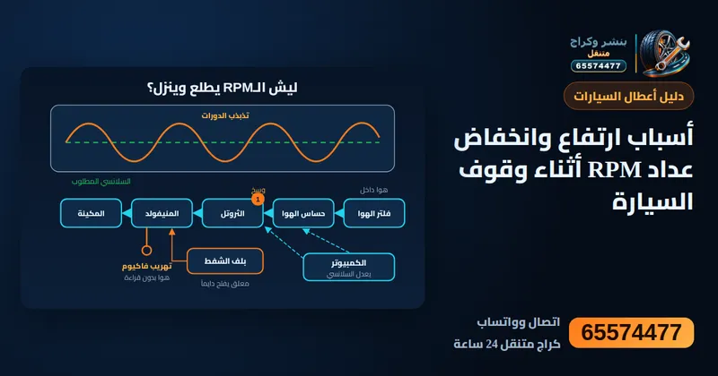 رسم توضيحي: أسباب ارتفاع وانخفاض عداد RPM أثناء وقوف السيارة