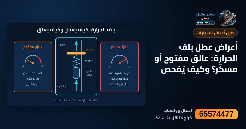 رسم توضيحي: أعراض عطل بلف الحرارة: عالق مفتوح أو مسكّر؟ وكيف يُفحص