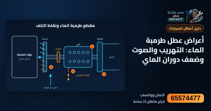 رسم توضيحي: أعراض عطل طرمبة الماء: التهريب والصوت وضعف دوران الماي