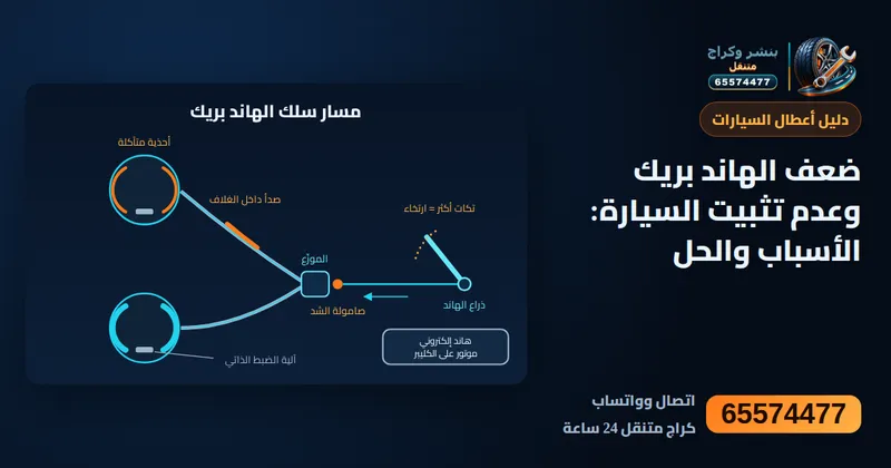 رسم توضيحي: ضعف الهاند بريك وعدم تثبيت السيارة: الأسباب والحل