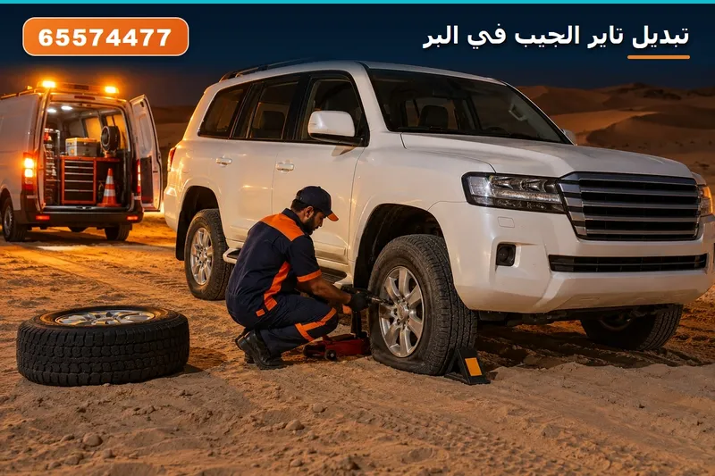 تبديل تاير اللاندكروزر في البر