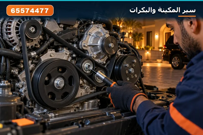 فحص سير المكينة وبكرة طرمبة الماء
